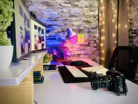 Freelance video editing workspace