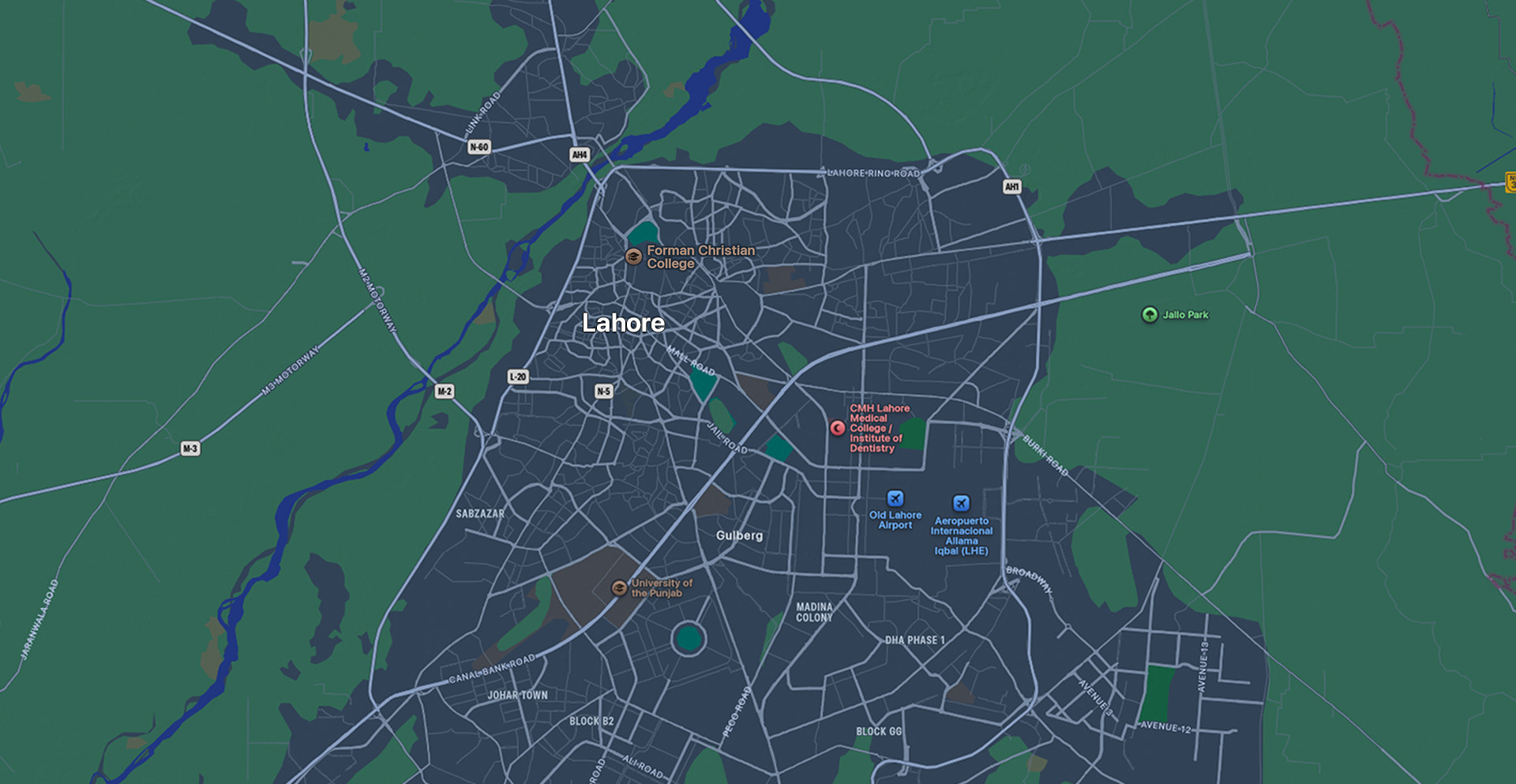 Map showing Kashif Saeed's location in Lahore, Pakistan